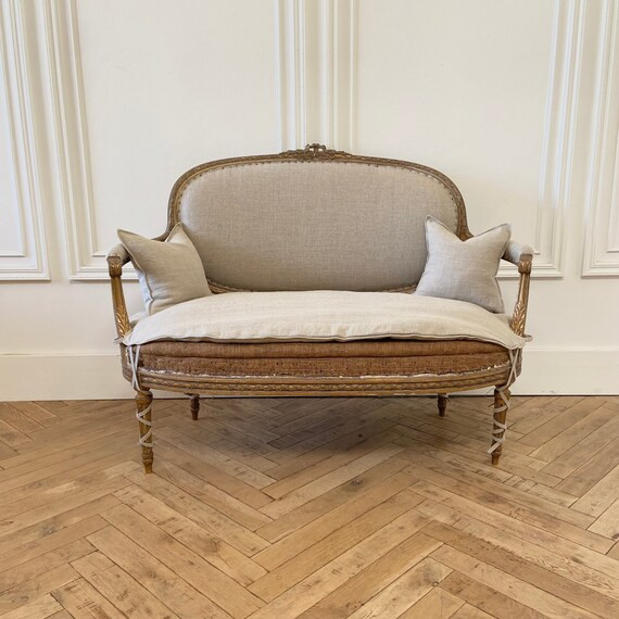Antique Gilt Wood French Louis XVI Style Open Arm Settee | Etsy | Etsy (US)