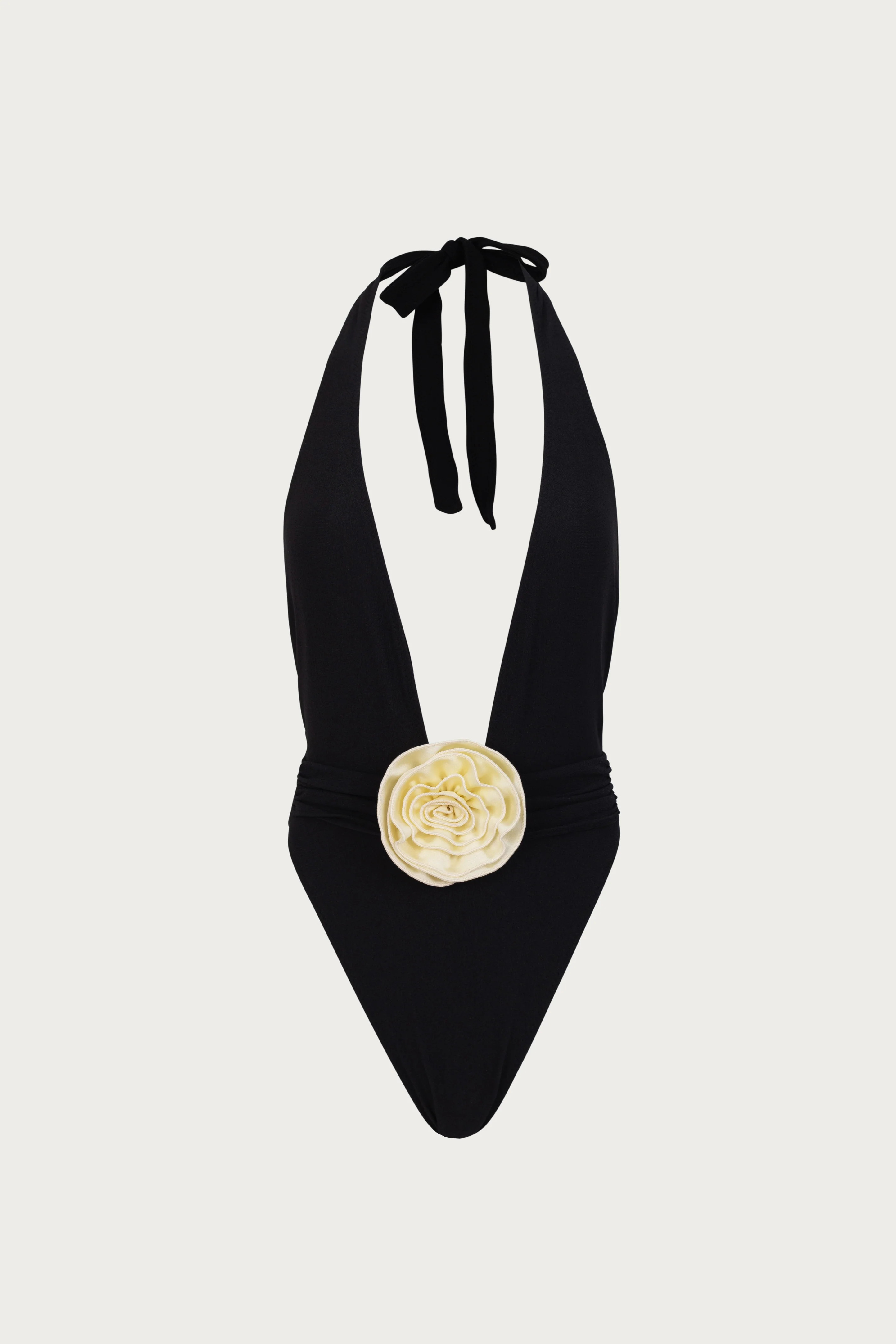 Rosette V One Piece (Faux Suede Black/Cream) | SAME