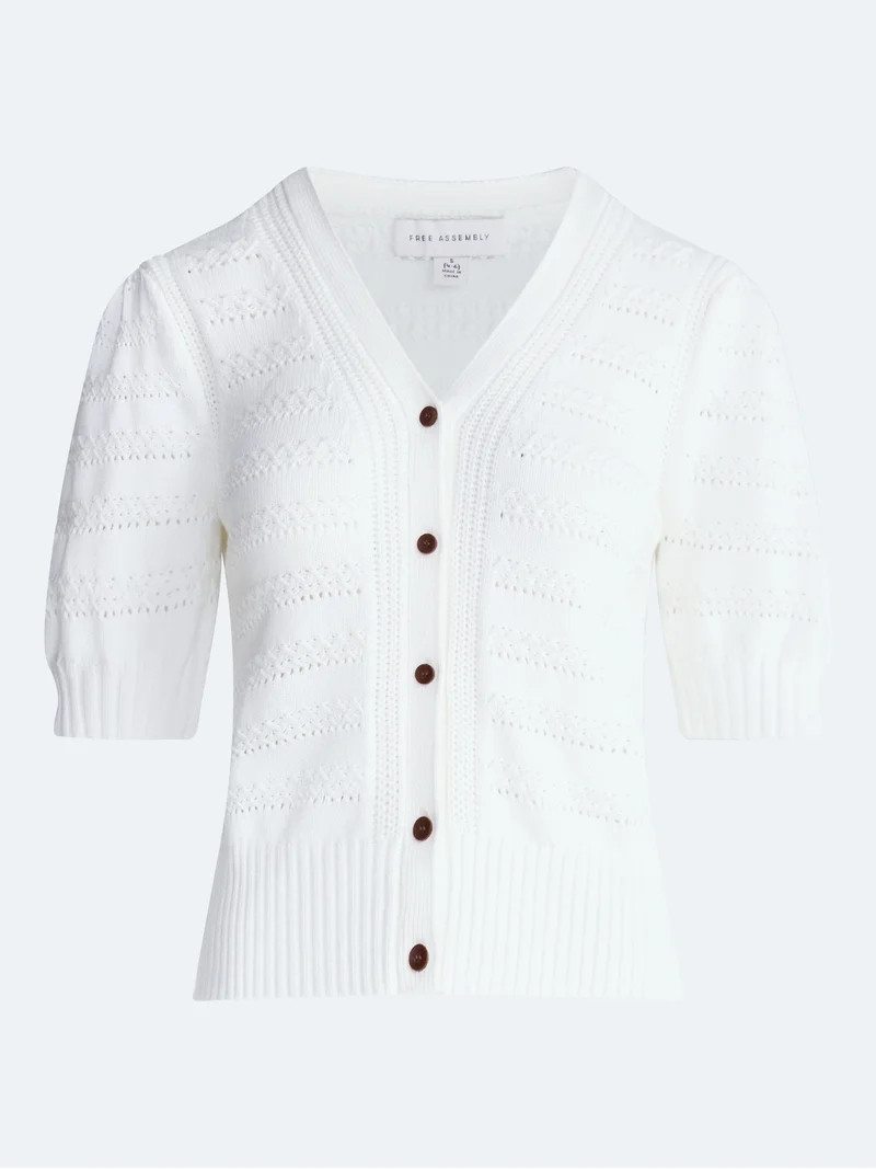 Free Assembly's Women's Cotton Crochet Cardigan Sweater with Puff Sleeves, Sizes XS-4X | Walmart (US)