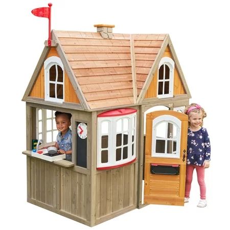 KidKraft Greystone Cottage Wooden Outdoor Playhouse with Doorbell Mailbox & Play Kitchen | Walmart (US)