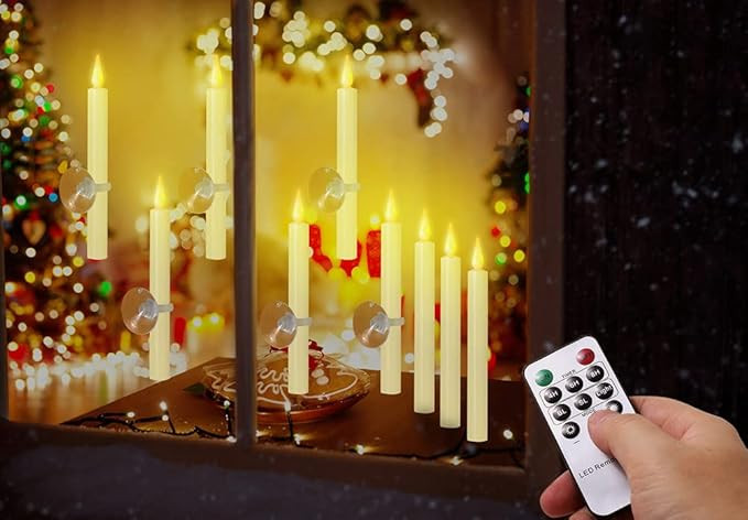 Candle Sticks Battery Operated with Remote 9 Pack Ivory, Window Candles Flickering with Timer for... | Amazon (US)
