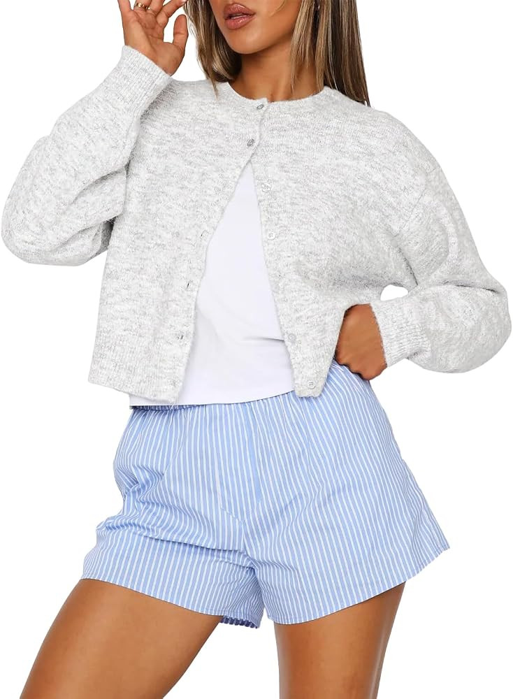 Trendy Queen Cropped Cardigan Sweaters for Women Lightweight Crop Cotton Knit Y2k Fall Outfits Fa... | Amazon (US)