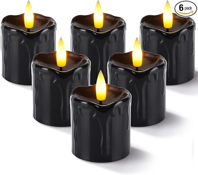 Homemory 2" x 2" Black Melted Realistic Battery Operated Fake Candles with Timer, 400+Hour, 6 Pac... | Amazon (US)