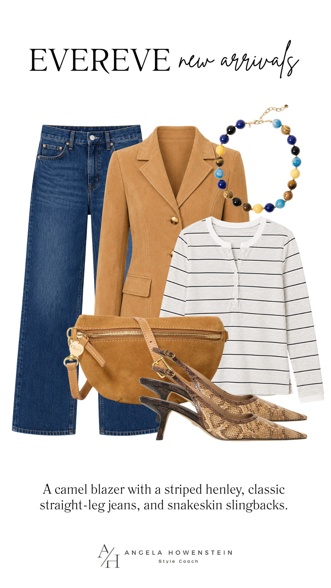 EVEREVE’s new arrivals are full of timeless pieces that make getting dressed so easy! 🤎 I love mixing a camel blazer with a striped henley, classic straight-leg jeans, and snakeskin slingbacks for a polished look that works from lunch to dinner, the office, or travel.

👩‍💻 LTK PRO TIPS
❤️ Heart = Support my posts ;-)
🔖 Save = Get sale & restock alerts for the things you love!
📋 Lists = Keep favorites organized (List ideas: Christmas, Birthdays, and Vacations!)
📲 Share = Send lists and products to a friend (or your daughters like me).
💬 Comment = Ask me anything, and I’ll answer. ;-) 

 #LTKootd #LTKSeasonal #LTKOver40