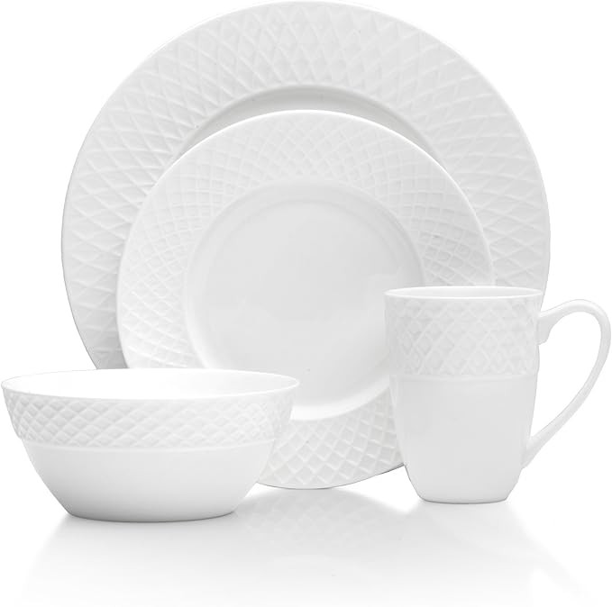 Mikasa Trellis 16 Piece Dinnerware Set, Service for 4, White | Amazon (US)