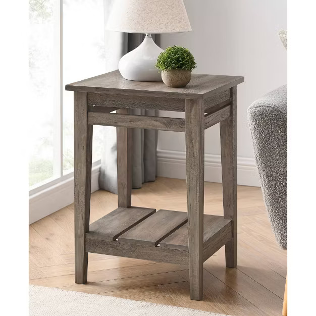 Modern Farmhouse Plank Style End Table Gray Wash - Saracina Home | Target