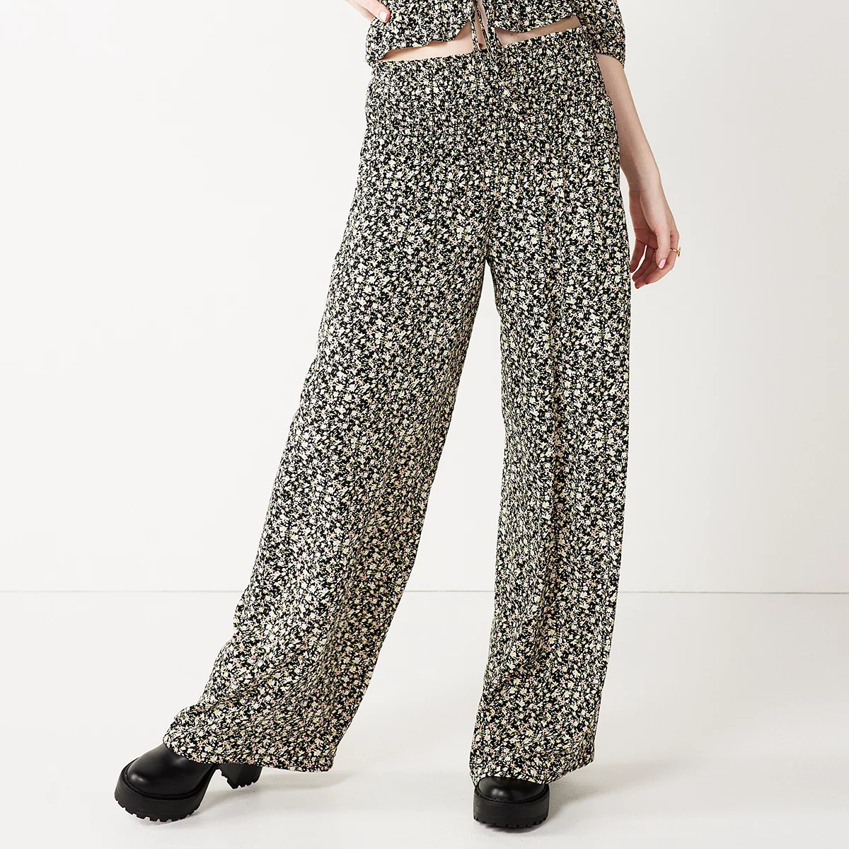 Juniors' SO® Smocked Waist Wide Leg Pants | Kohl's