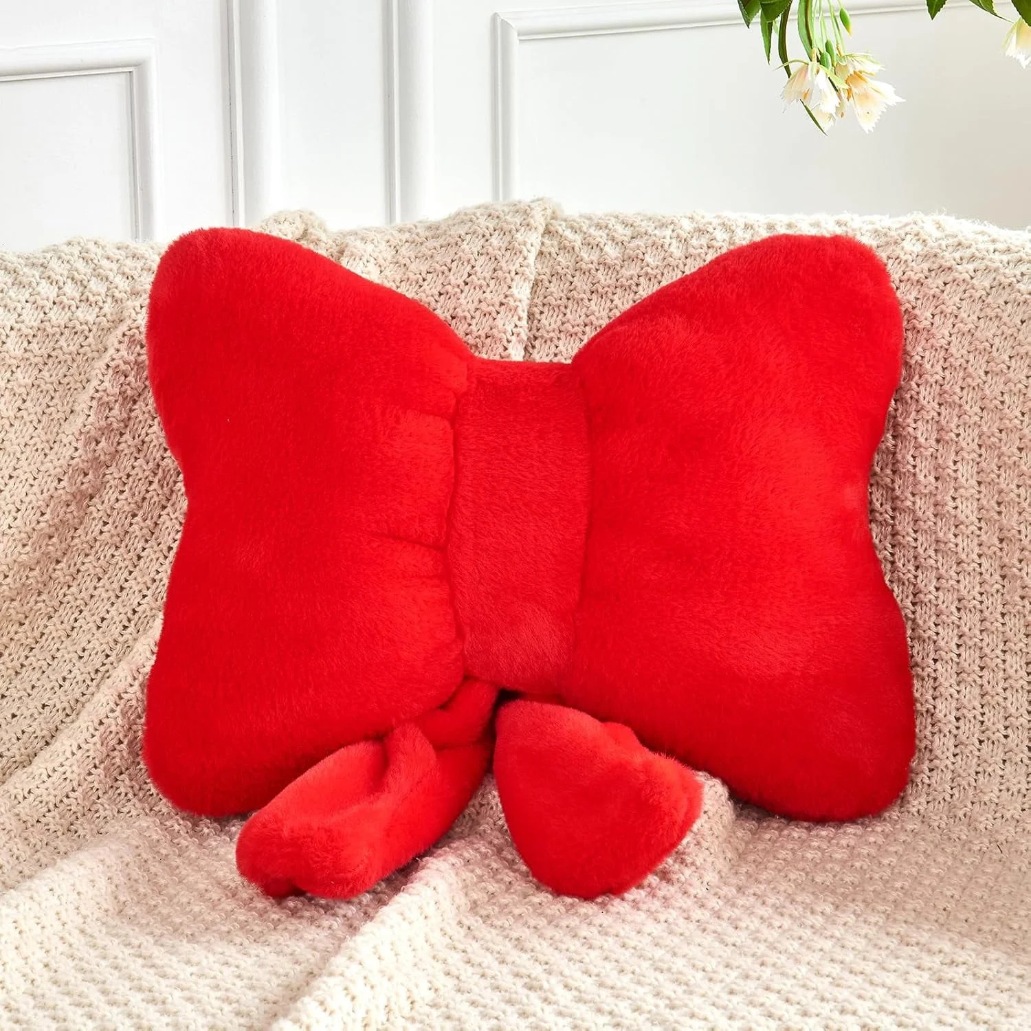 COOKCOK Bow Pillow, Soft Bow Decorative Throw Pillows with Faux Rabbit Fur, Cute 12" Bow Throw Pi... | Walmart (US)