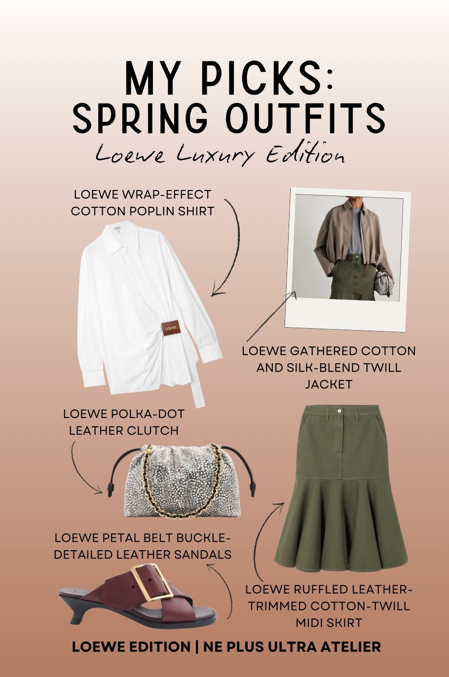 Here are some of my favorite luxury spring outfit items for the season! I am a BIG Loewe fan. Really loving their wrap-effect poplin shirt with the leather label detailing right now. The twill jacket is another great staple addition for your evolving spring wardrobe. Don’t forget to follow me here and on Substack and Pinterest. 📍 Ne Plus Ultra Atelier #luxuryclothes #chicoutfit #springoutfit

#LTKStyleTip #LTKSeasonal