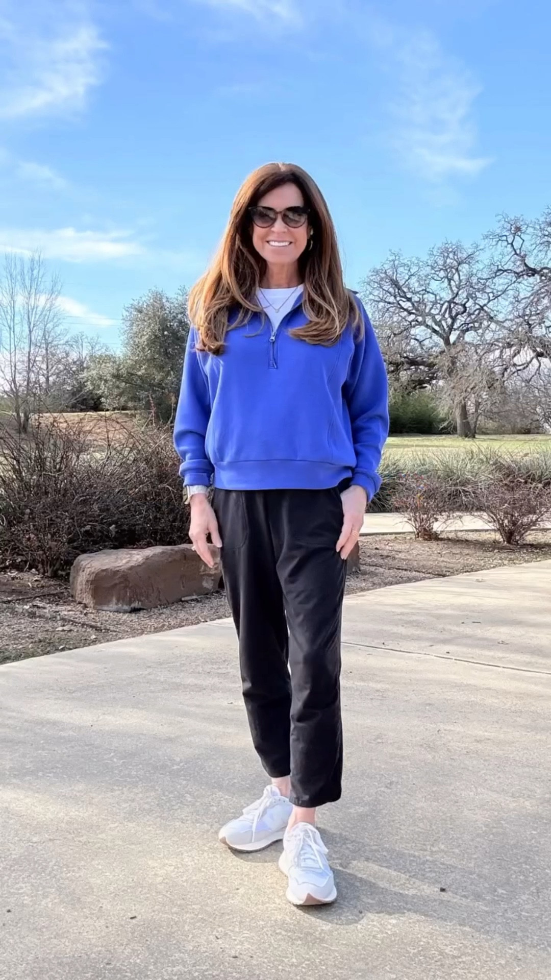 Bright blue half zip sweatshirt. The softest sweatshirts that are definitely worth the spend. Currently on sale in a bunch of colors so I’m planning to add a few more to my cart. 

The black athletic style pants are really thin and lightweight and perfect for summer too. Available in regular, petite and tall lengths. I’m wearing petite xs.

#athleisurewear #athleisurestyle

#LTKSaleAlert #LTKFindsUnder100 #LTKActive