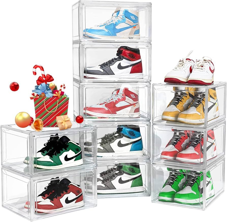 DAYOOH 10 Pack Shoe Boxes Clear Shoe Storage Organizer with Magnetic Door, Stackable Boxes for Cl... | Amazon (US)