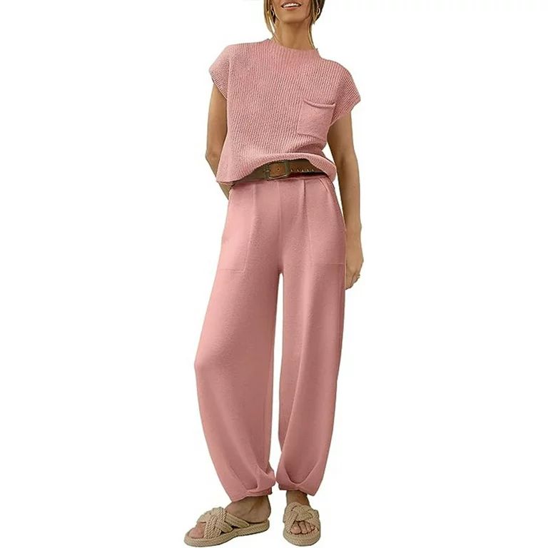 Women's Two Piece Outfits Sweater Sets Knit Pullover Tops and High Waisted Pants Tracksuit Lounge... | Walmart (US)