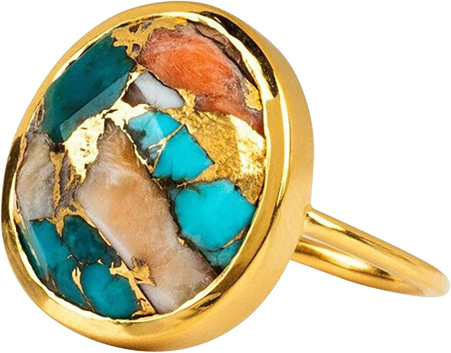 Fashion Ring Mixed Jewelry Gift Plated Ladies Gemstone Vintage Ring Gold Color Rings Multi Finger... | Amazon (UK)