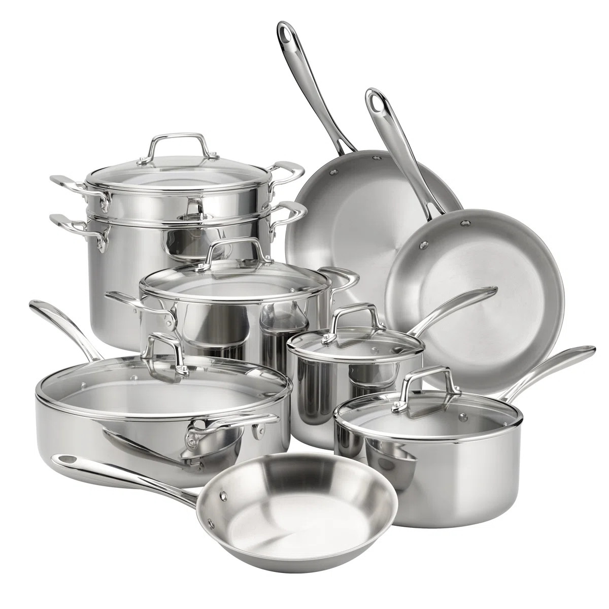 Tramontina Tri-Ply Clad 14 Pc Stainless Steel Cookware Set with Glass Lids | Wayfair North America