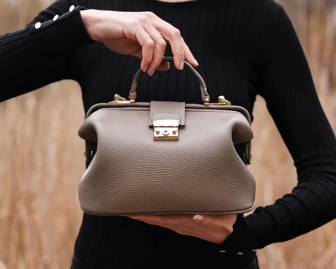 LEATHER DOCTOR BAG - Modern Lady Bag - Soft Taupe Leather Crafted Doctor Style Handbag - Cross Bo... | Etsy (US)