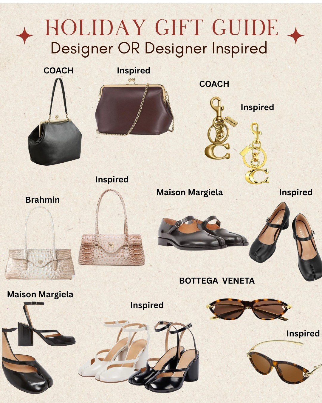 Holiday gifting but make it luxe. 🎁✨I rounded up my favorite designer + designer-inspired pieces so you can spoil someone special without blowing the whole holiday budget. From COACH to Maison Margiela to the inspired lookalikes that still give that high-end energy — everything is linked on my LTK for easy shopping.Whether you want the real thing or the budget-friendly twin, I’ve got you covered. Tap in + shop the guide before things sell out! 🤎👜👠#HolidayGiftGuide #DesignerGifts #DesignerInspired #LuxuryOnABudget #FashionGiftGuide #LuxeGiftIdeas #GiftGuide2025

#LTKGiftGuide #LTKHoliday #LTKSaleAlert
