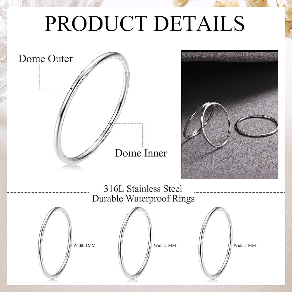 LOYALLOOK 3pcs 1mm Stainless Steel Women's Plain Band Knuckle Stacking Midi Rings Comfort Fit Sil... | Amazon (US)