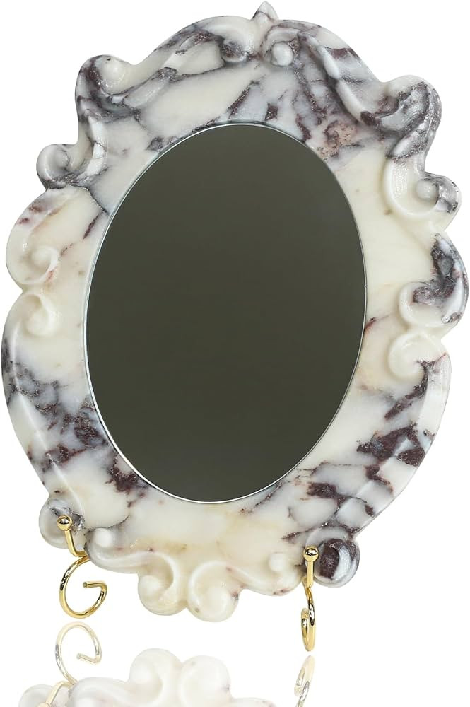 DUANYAN Marble Vintage Makeup Mirror with Stand, Oval Antique Vanity Mirror for Dresser, Baroque ... | Amazon (US)