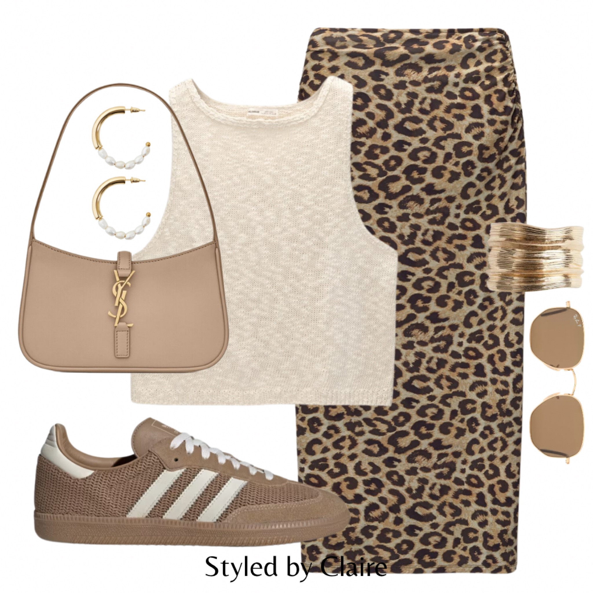 Festival season with pull & bear🍹
Tags: primavera sound, leopard print skirt, knit tank top, adidas samba og, YSL shoulder bag, bracelet, ray ban sunglasses. Fashion summer inspo outfit ideas for casual city break Barcelona holiday brunch street style 