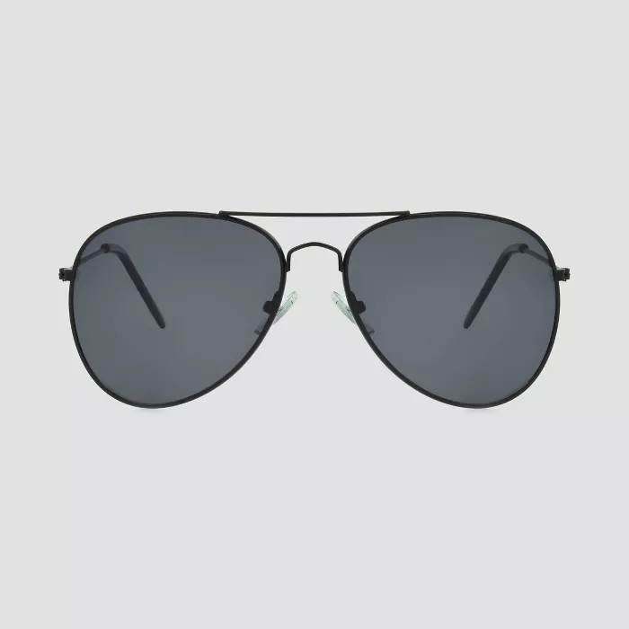 Women's Aviator Metal Shiny Sunglasses - A New Day™ Black | Target