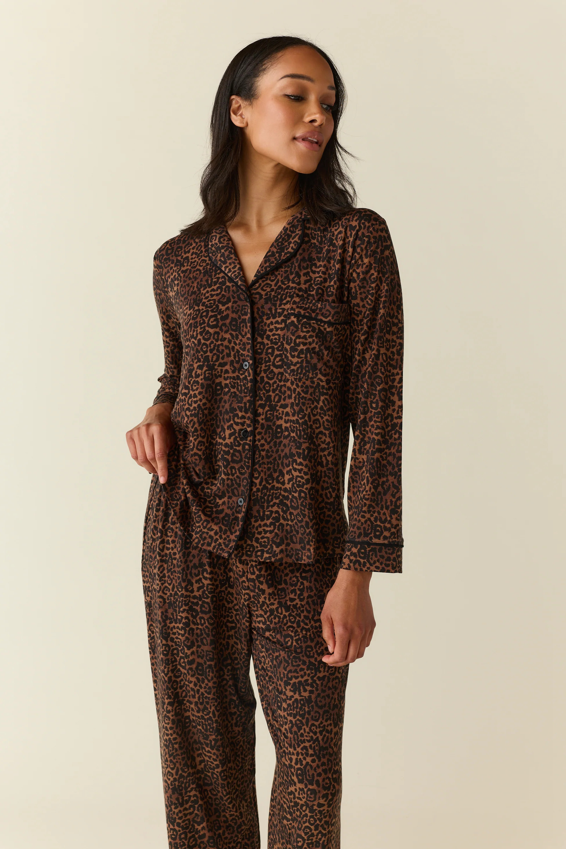 Aria TENCEL™ Lyocell Long PJ Set in Espresso Leopard | MASONgrey
