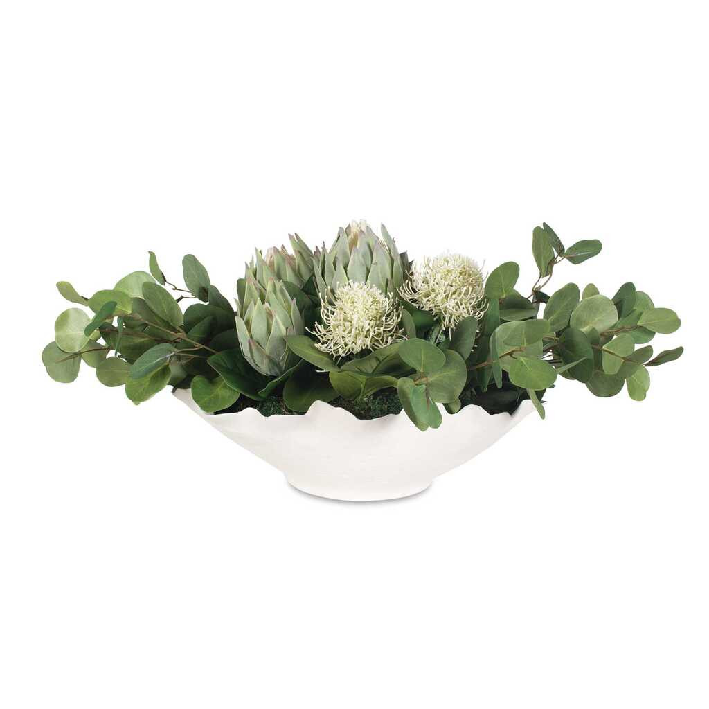 Protea Blooms Bowl Centerpiece In Green and White | 1stopbedrooms