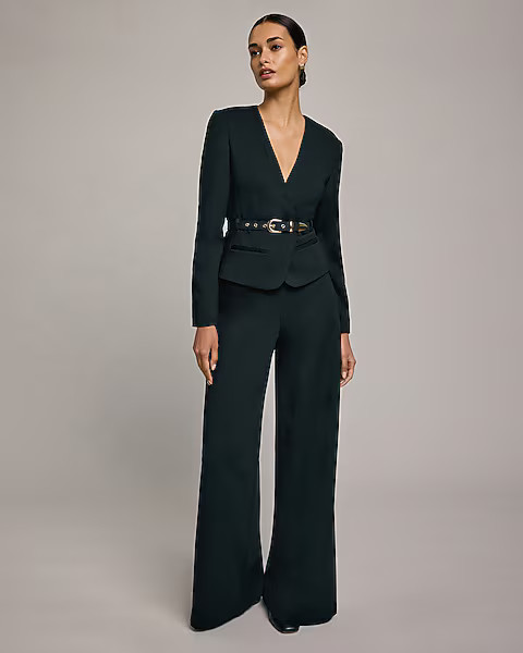 Pull-on Signature Ponte High Waisted Wide Leg Pant | Express