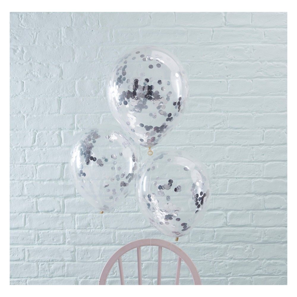 5ct Ginger Ray Silver Confetti Filled Balloons Pick And Mix, Silver Clear | Target