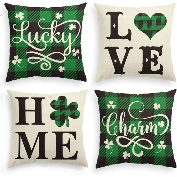 Wofair St Patricks Day Decorations Pillow Covers 18x18 Set of 4 for Irish Shamrock Home Decor Thr... | Walmart (US)