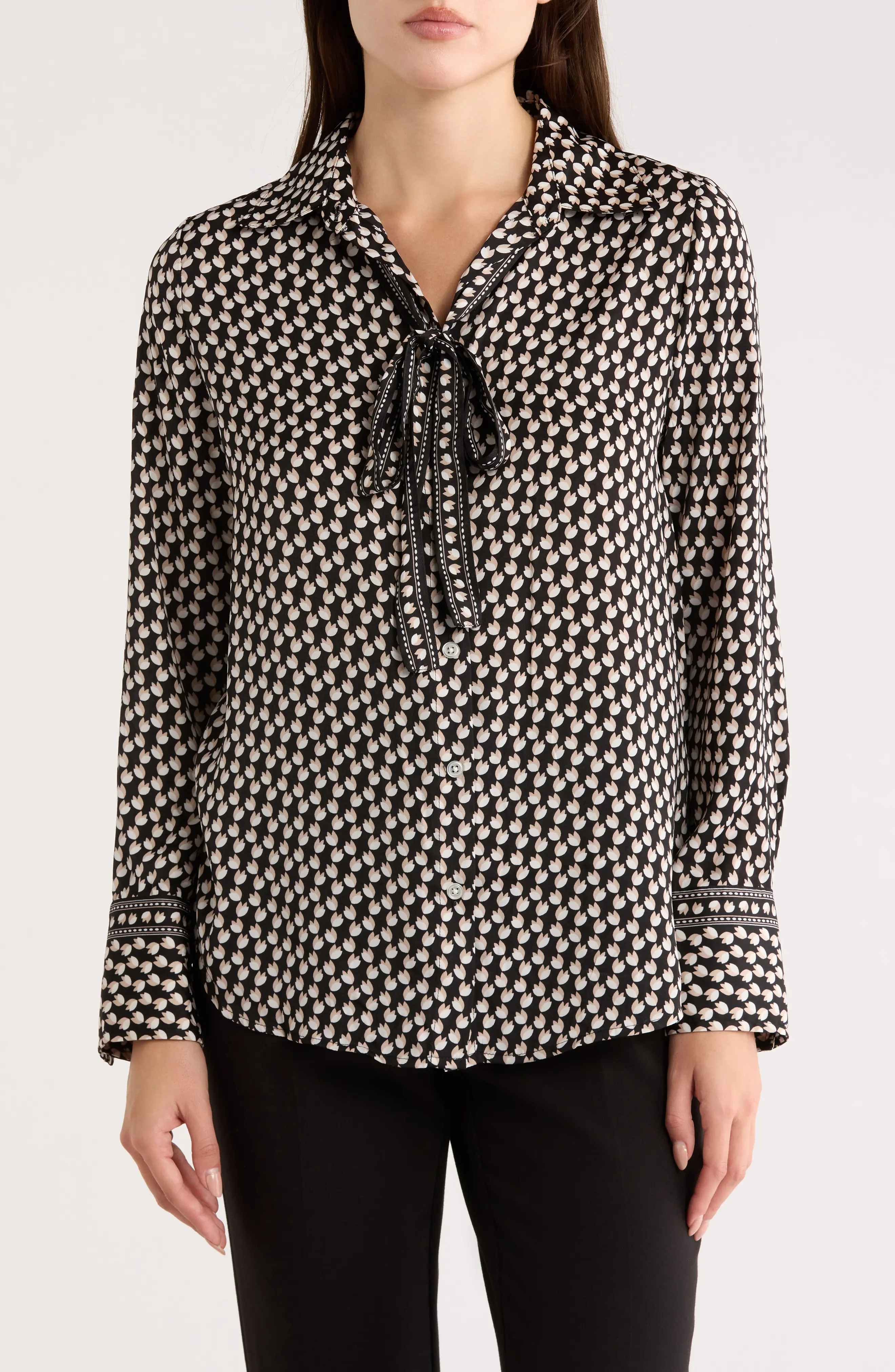 MAX STUDIO Satin Tie Neck Button-Up Shirt (Women) | Nordstromrack | Nordstrom Rack