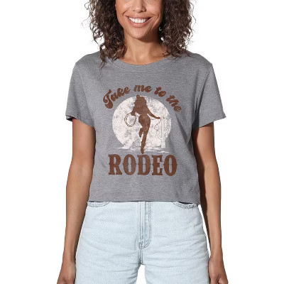 Women's Take Me to the Rodeo Cropped T-Shirt Athletic Heather Medium | Target