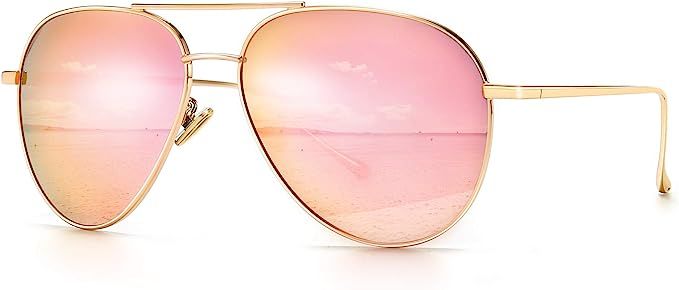 SUNGAIT Women's Lightweight Oversized Aviator Sunglasses - Mirrored Polarized Lens | Amazon (US)