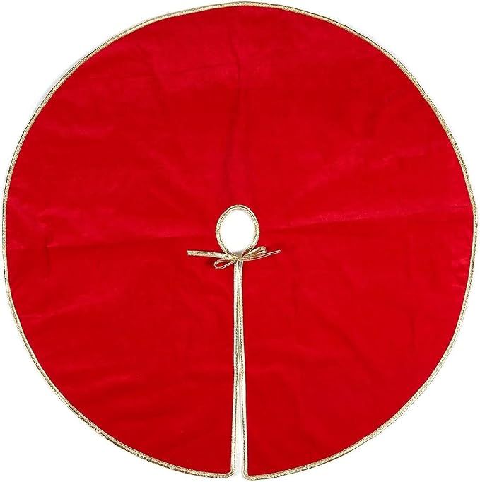 Juvale Red Christmas Tree Skirt, Round Fabric Tree Skirt, Holiday Decor (42 in) | Amazon (US)