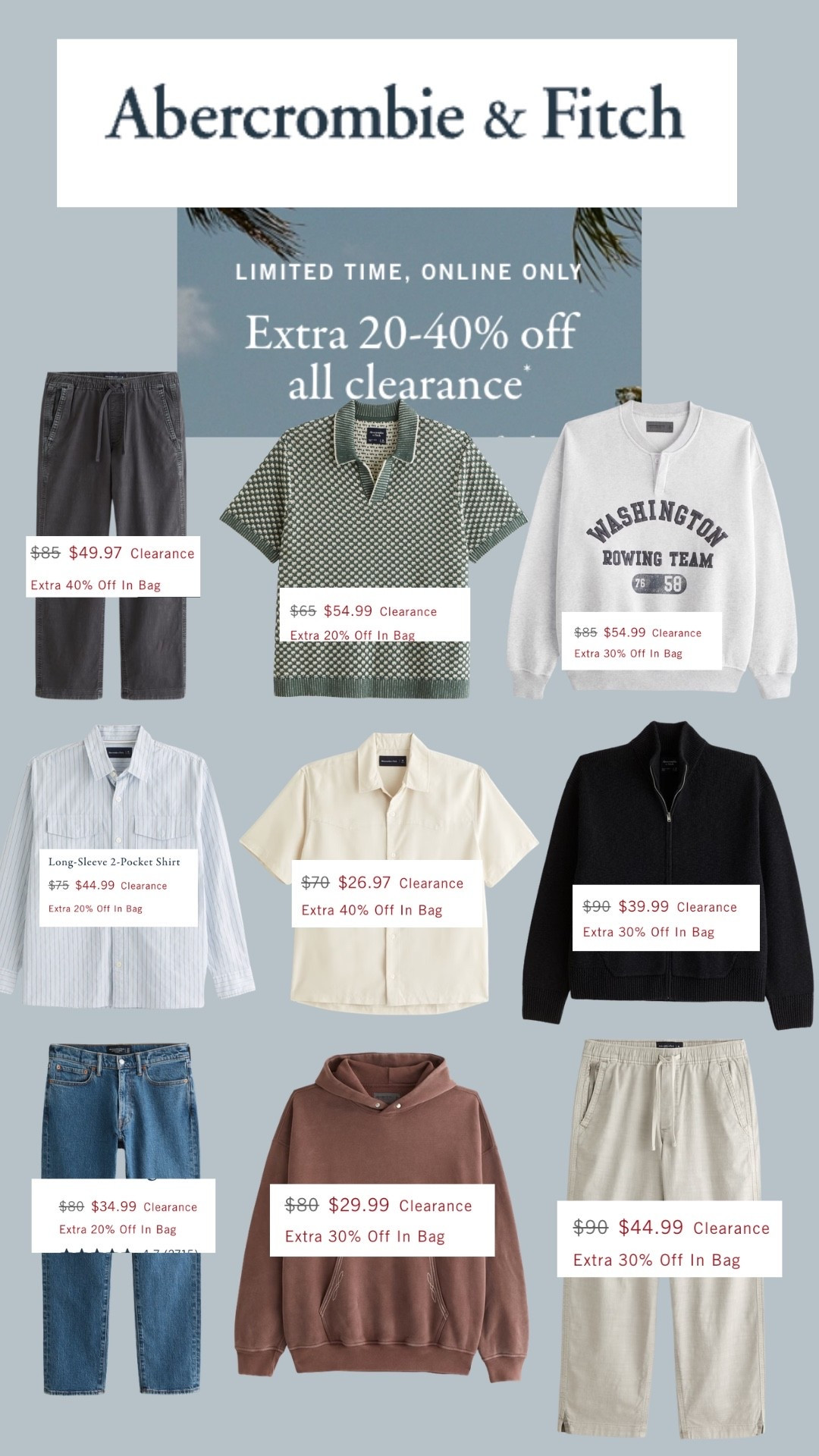 Abercrombie clearance has been too good lately 👀
Elevated basics, relaxed summer fits, and staple pieces all on major sale right now. The pull-on pants alone are worth grabbing before sizes disappear.

#LTKMens #LTKStyle #LTKSaleAlert #MensFashion #MensStyle #Abercrombie #AbercrombieStyle

#LTKxAbercrombie #LTKdayinmylife #LTKgrwm