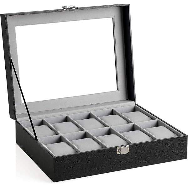 Watch Box Organizer Pillow Case - 10 Slot Luxury Premium Display Cases With Framed Glass Lid Eleg... | Amazon (US)
