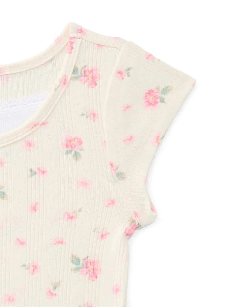 Wonder Nation Girls Pointelle Lace Top with Short Sleeves, Sizes 4-18, Plus | Walmart (US)