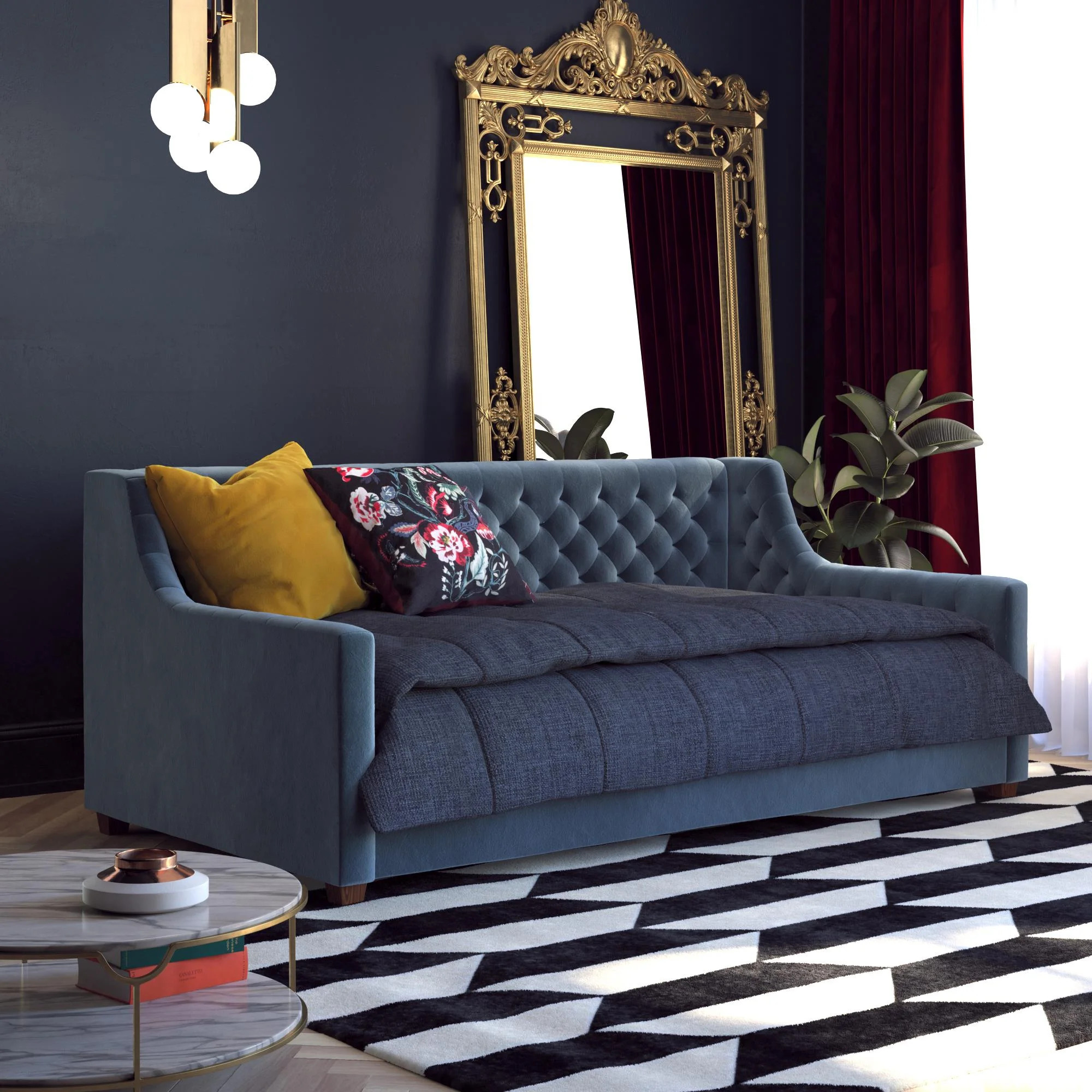 Ember Interiors Jordyn Upholstered Daybed, Twin Sofa Bed, Blue Velvet - Walmart.com | Walmart (US)