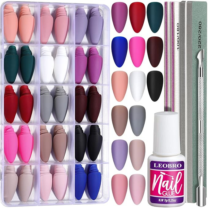LEOBRO Press on Nails Almond Medium, 15 Pack 360PCS Almond Press on Nails Matte, Almond Shaped Ac... | Amazon (US)