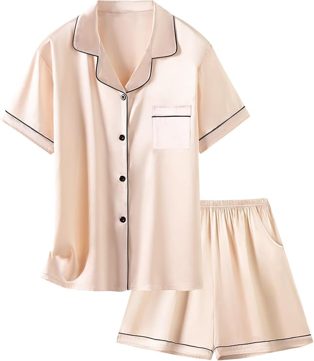 Girls & Womens Satin Pajamas Set, Silk Button-Down Sleepwear 2 Piece Nightwear, 3 Years - Women X... | Amazon (US)