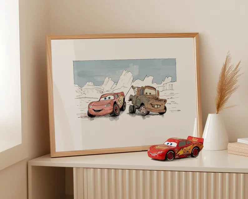 Cars Love Pixar Art Print Lightning Mcqueen Tow Mater Nursery Wall Art Gift - Etsy Canada | Etsy (US)