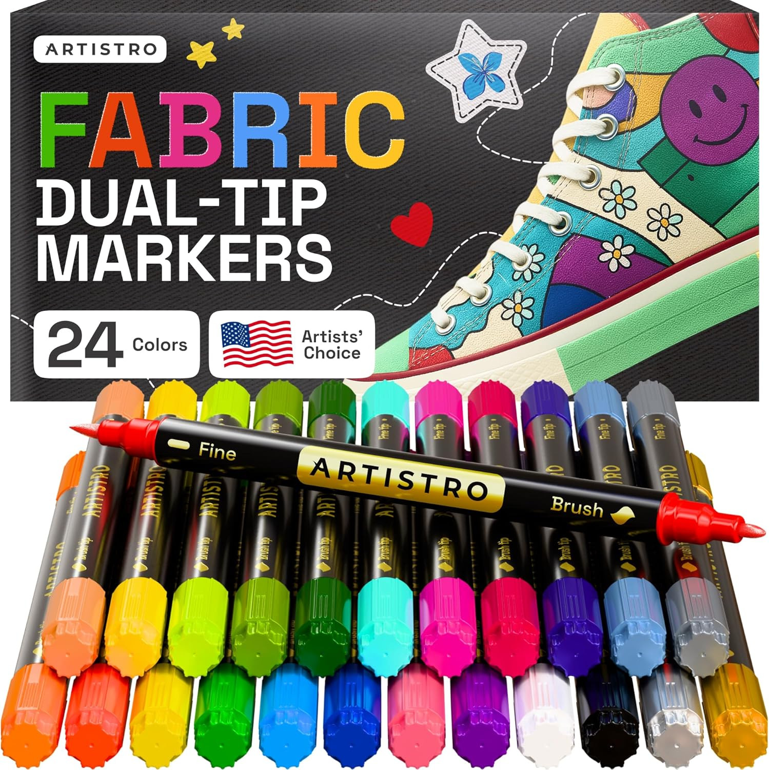 ARTISTRO 24 Dual-Tip Fabric Markers - Fabric Decorating Kit - Permanent for Clothes - Acrylic Pai... | Amazon (US)