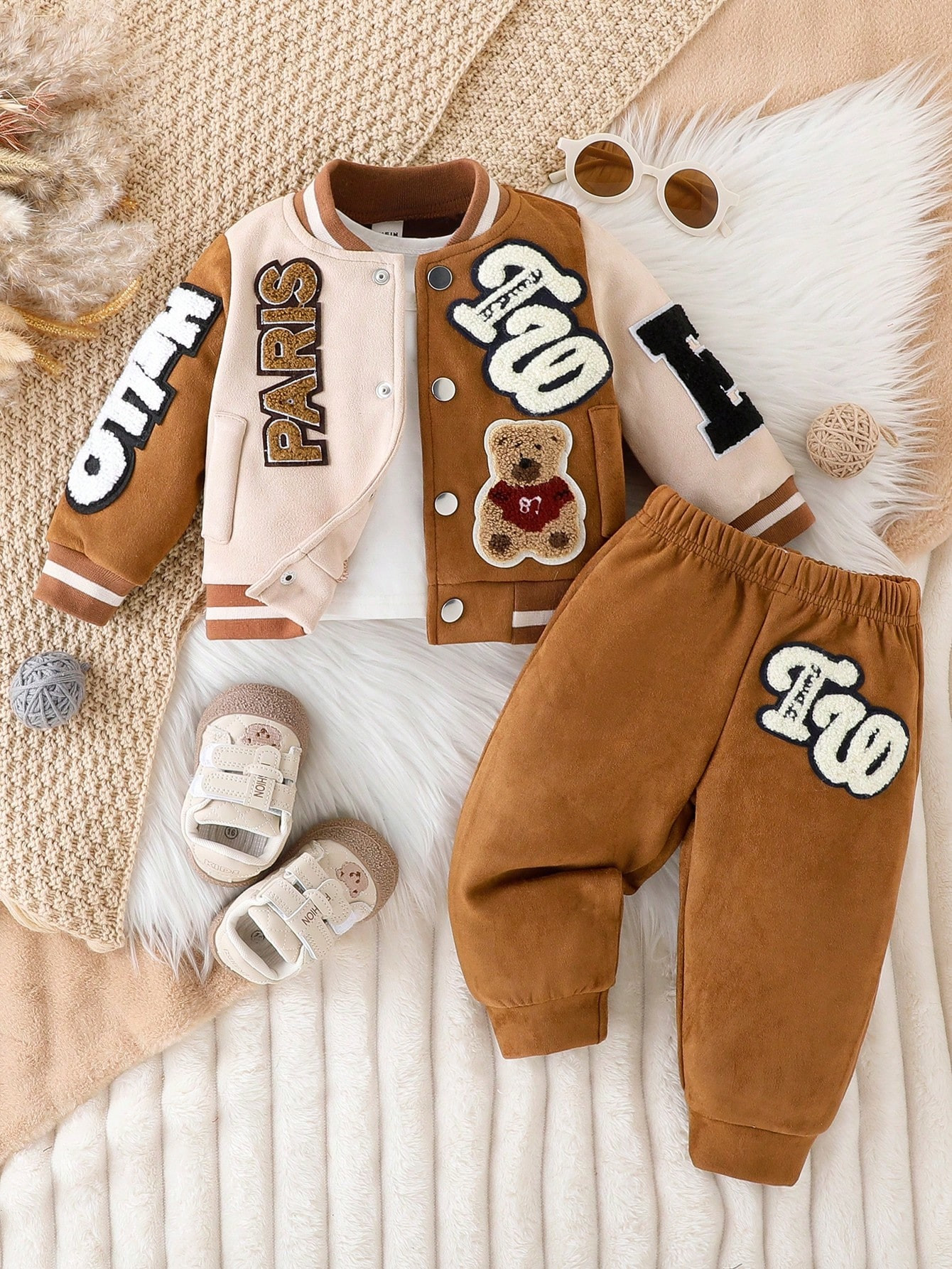 Boys' Casual Sports Suit With Embroidered Letters Hooded Jacket, Spring And Autumn | SHEIN