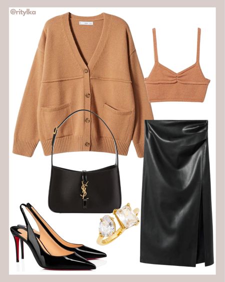 Work outfit

Mango brown cardigan 
Tan cardigan 
Brown top
Tan cardigan 
Black leather skirt
Black bag
Black heels
Gold ring

#workoutfit #workwear #workwearstyle #businesscasual #businesscasualoutfits #springoutfits #spring2023outfits #spring2023fashion

#LTKitbag #LTKworkwear #LTKSeasonal