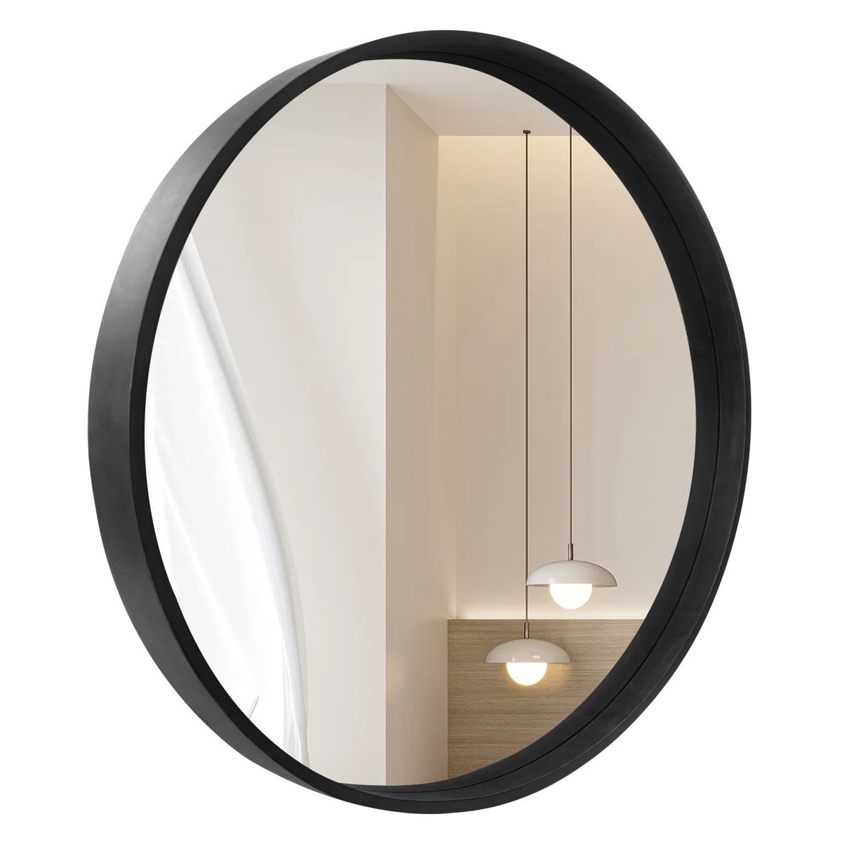 This round wood accent mirror from Wayfair is such a timeless piece for modern and minimalist spaces. The oversized circular shape and sleek black wood frame make it perfect for entryways, bathrooms, bedrooms, or above a console table. It adds the perfect contrast to neutral decor while keeping the space feeling clean and elevated. Love this simple statement piece for everyday styling.