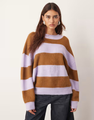 ARRANGE oversized crew neck striped knit sweater in lilac and brown | ASOS | ASOS (Global)
