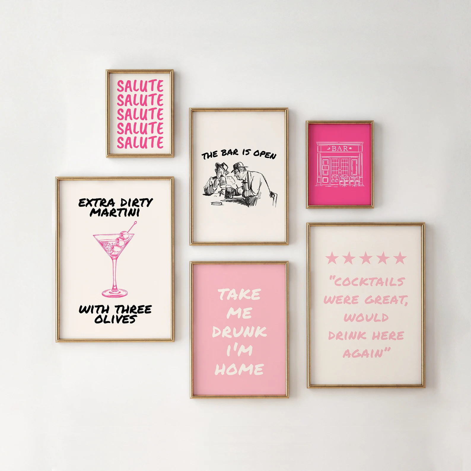 Pink Wall Art Set of 6 Trendy Bar Cart Decor Digital Printable Art Bar Cart Prints Bar Cart Art T... | Etsy (US)