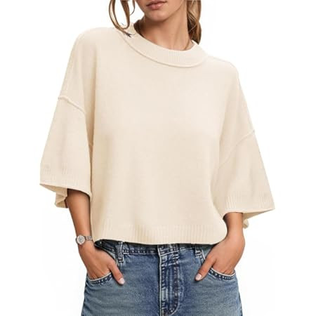 ZDC Women's Oversized Sweaters Summer Short Sleeve Casual Cropped Tops Lightweight Loose Fit Knit... | Amazon (US)