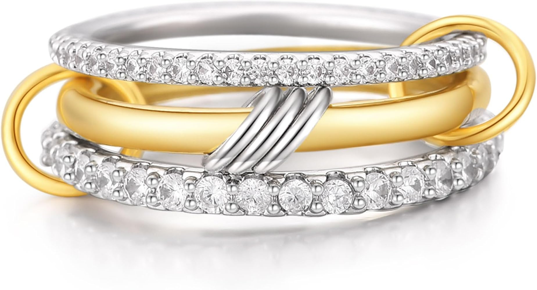 18K Gold Interlocked Stackable Rings for Women, Gold Silver Ring Stack Set, Mixed Metal Stacked, ... | Amazon (US)