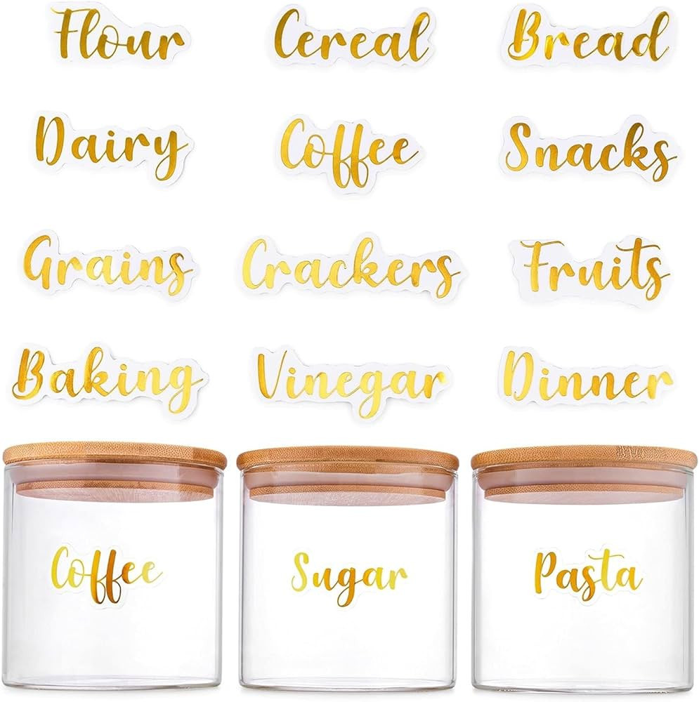 Mint Living Gold Pantry Labels 100 (90 Preprinted +10 Blank) Kitchen Labels - Glossy Water Resist... | Amazon (US)