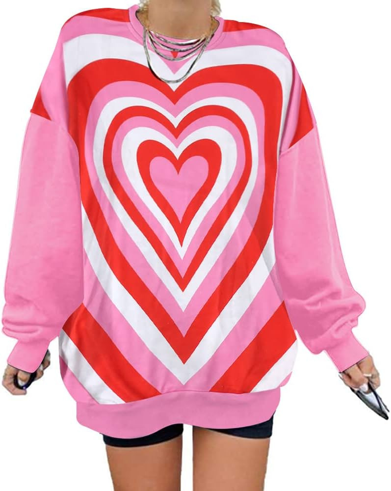 TAOHONG Women's Oversized Sweatshirt Love Heart Shirt Valentines Day Casual Graphic Long Sleeve P... | Amazon (US)